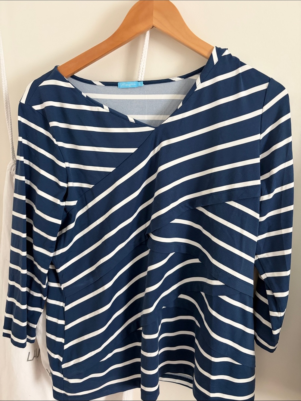 Striped Navy and White Wrap-Style Long Sleeve Tee